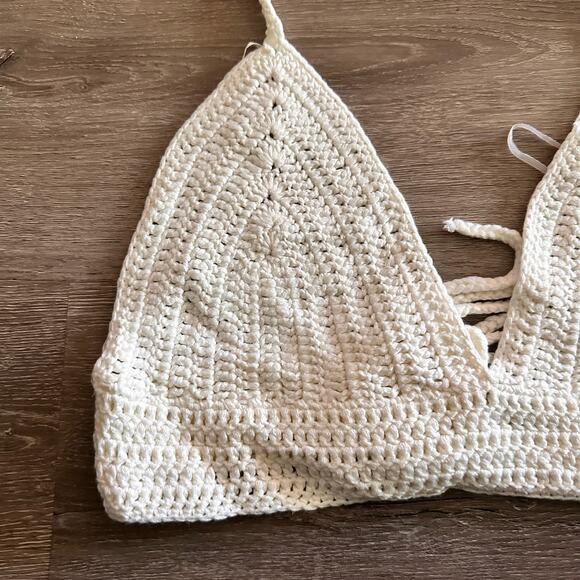 Debut Crochet Bra Top Beige Cream BOHO New Size S/M - Picture 2 of 6